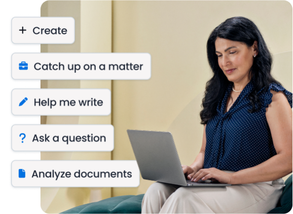 Two legal professionals using Clio’s AI assistant on a tablet to manage their casework.