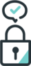 A padlock with a checkmark, symbolizing trusted data protection and security.