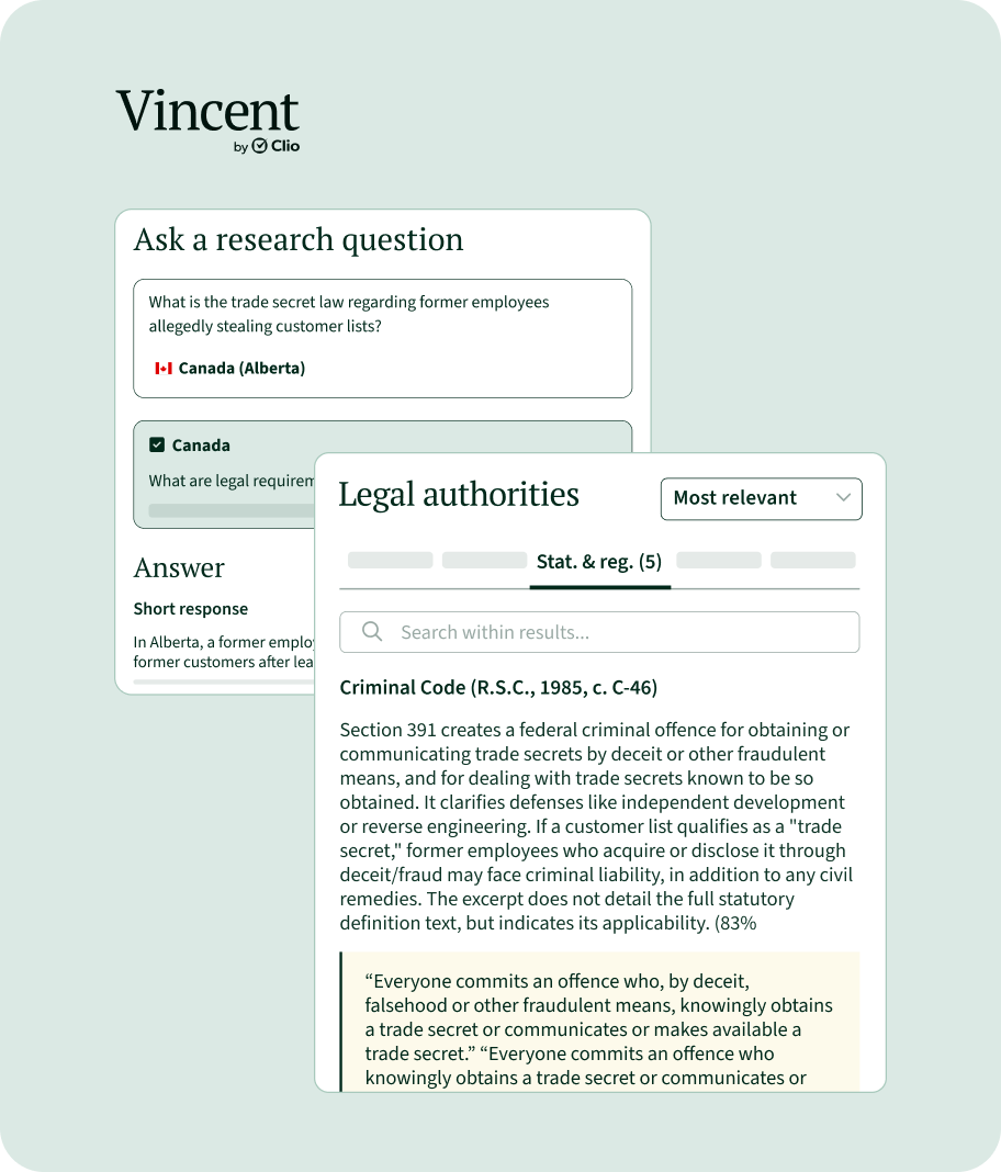 Clio Canada Vincent by Clio - Accelerate document review, case work, and drafting with authoritative AI - Desktop