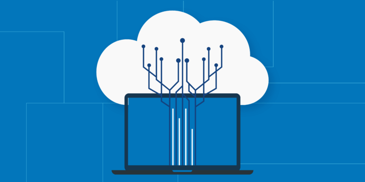 An image showing connections reaching from a laptop to a cloud, illustrating cloud computing for law firms