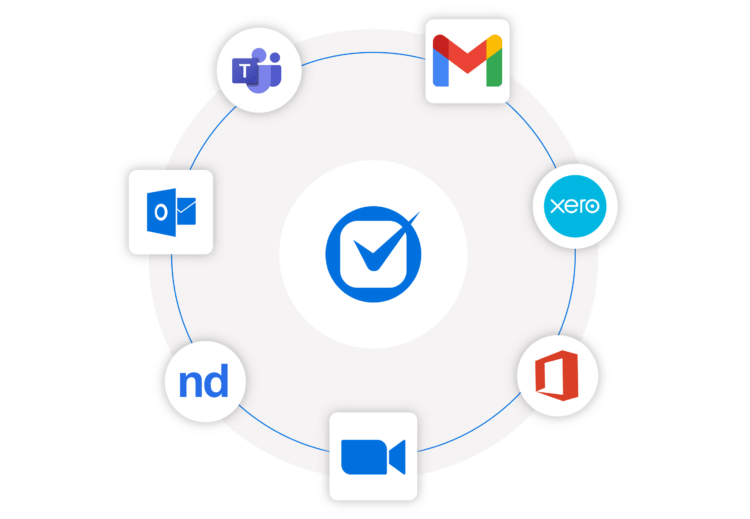 Circle of Clio integrations including Microsoft Teams, Gmail, Xero, Outlook, and Zoom