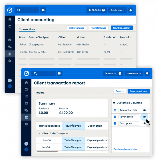UK Trust Accounting Transaction list and report UK