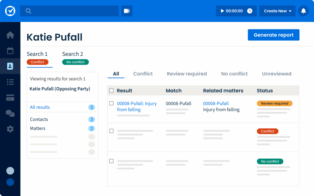 Simplified Product UI Clio Manage New conflict check Results Manage Simplified UI