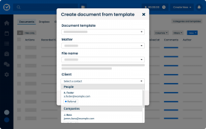Simplified Product UI Multi Client Matters Document Automation Full Screen