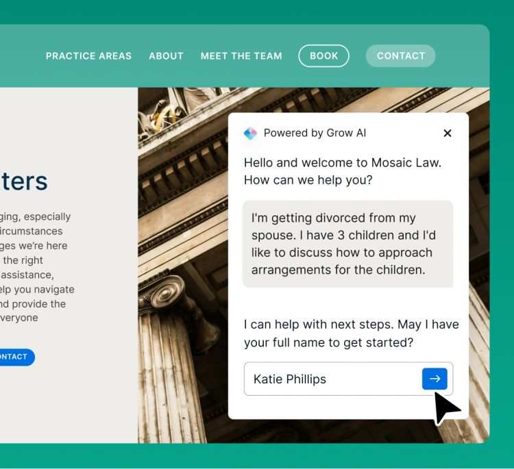 Simplified Product UI Clio Grow UK Grow AI UK Attract assess and acquire clients around the clock Desktop Mobile image under manual derivatives
