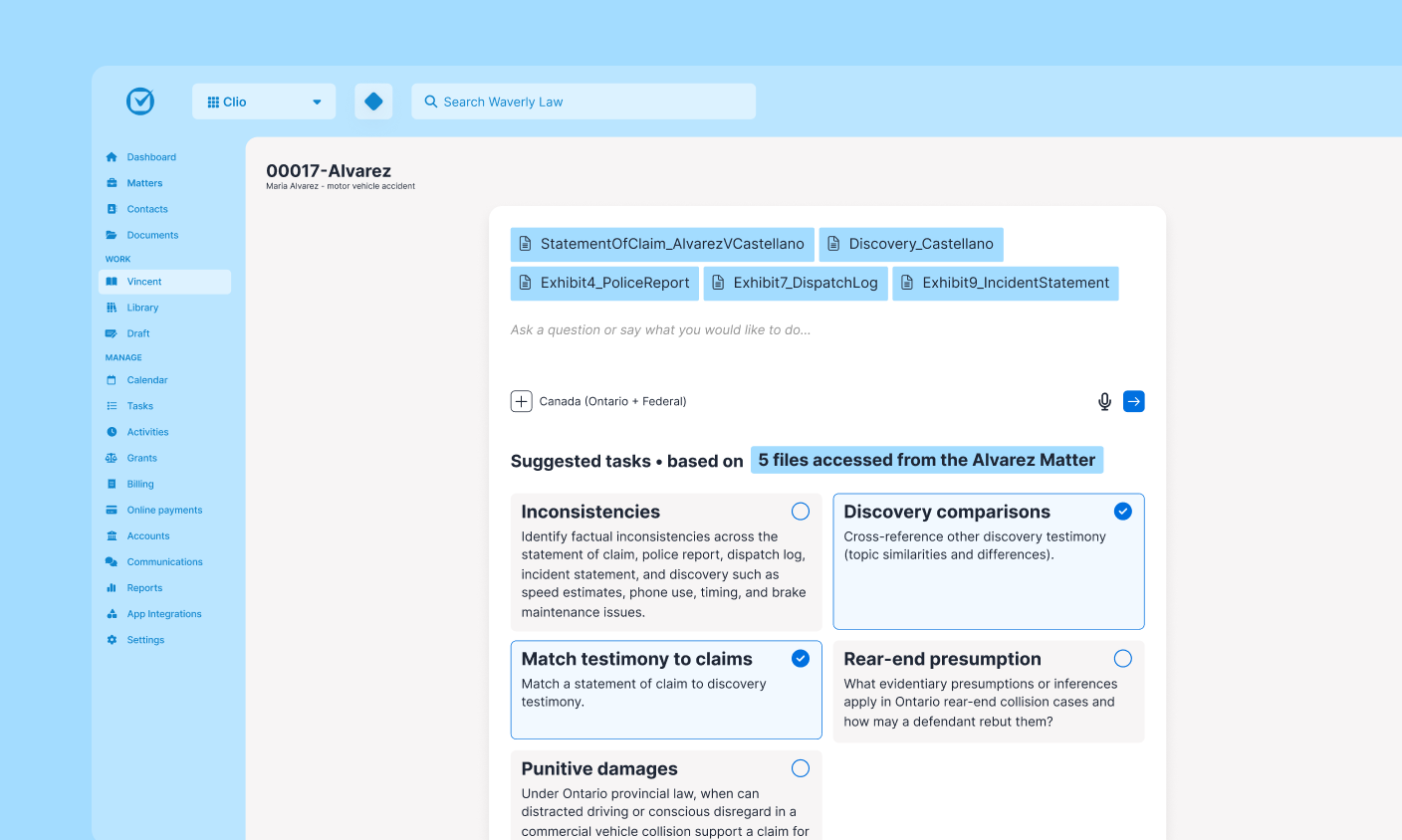 Clio Work AI research and drafting