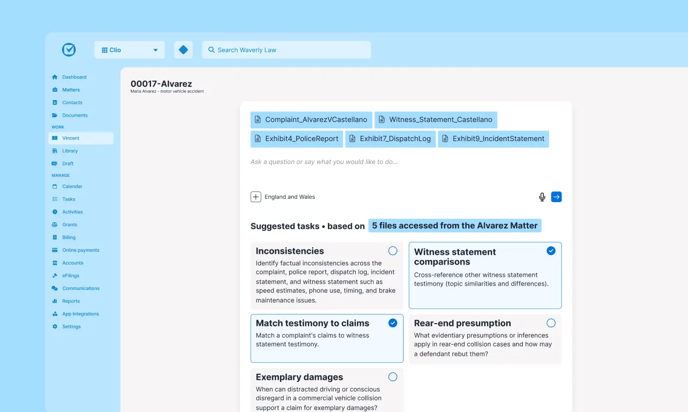 Clio Work AI research and drafting