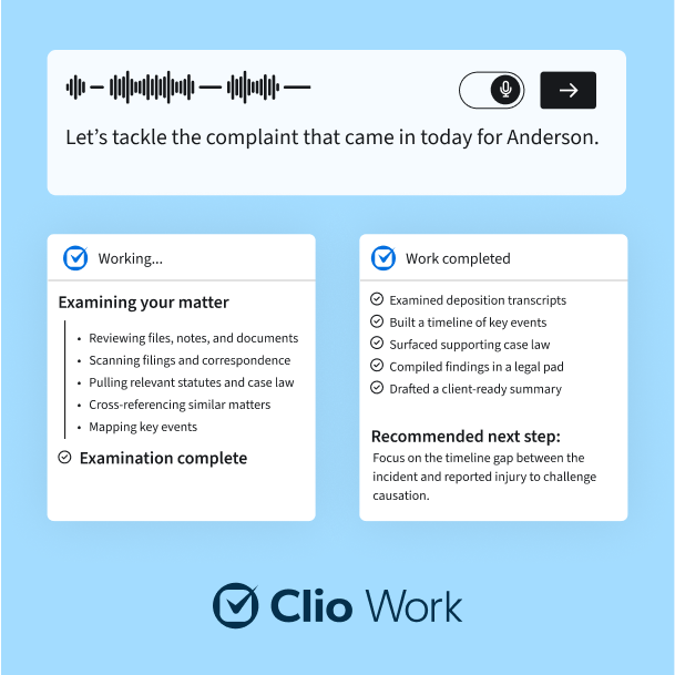 Clio Work is an AI-powered workspace where analysis, argument, and strategy are built.