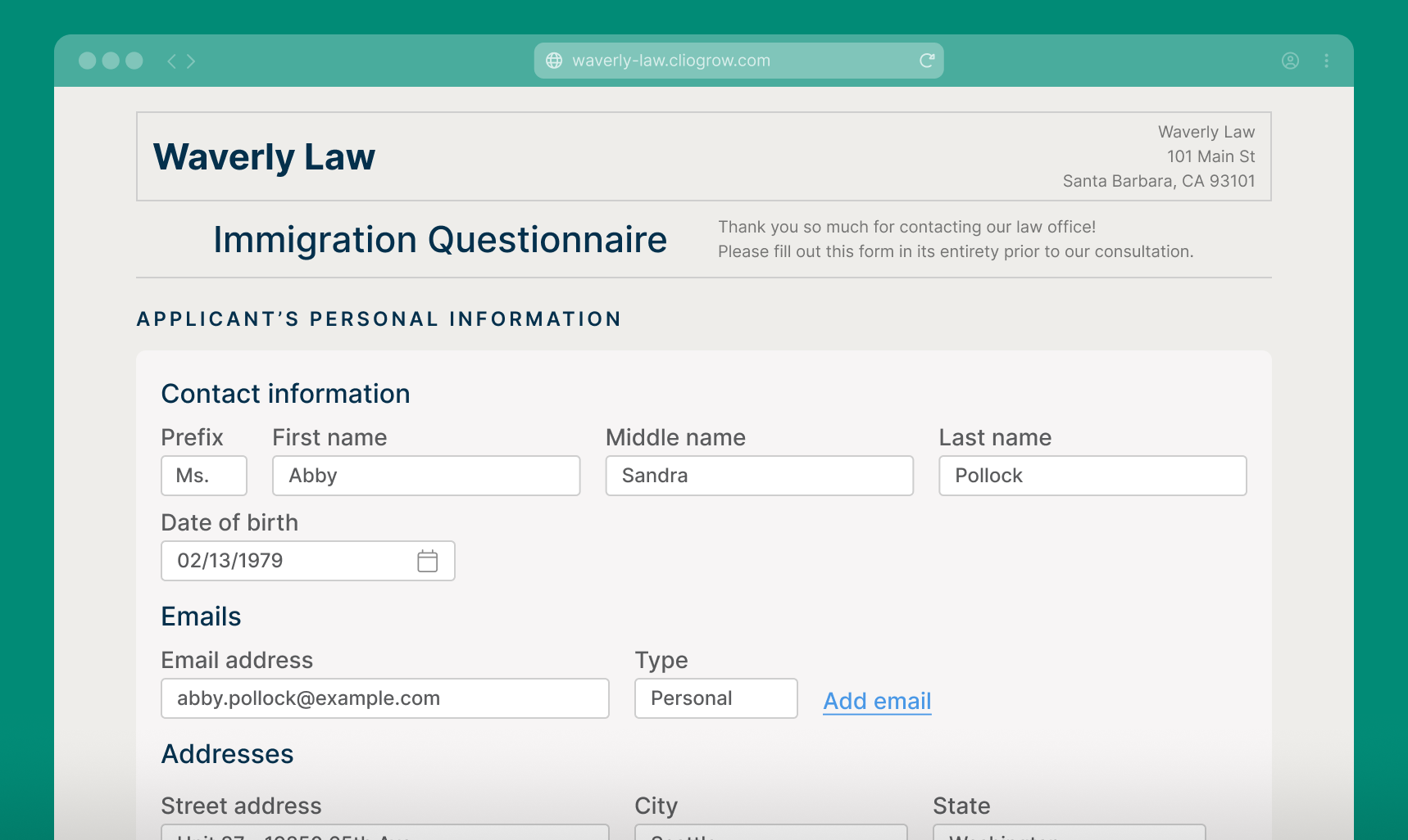 Clio Grow Client Intake and CRM.