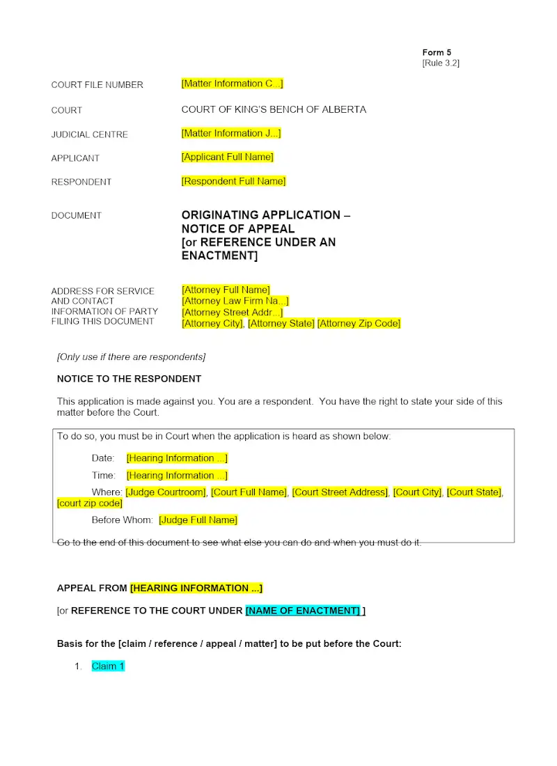 Notice of Appeal (Form 5)