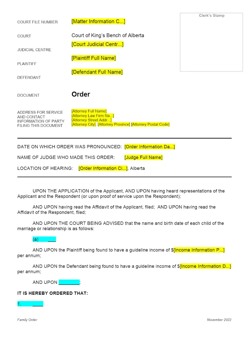 Generic Family Order (QB143)