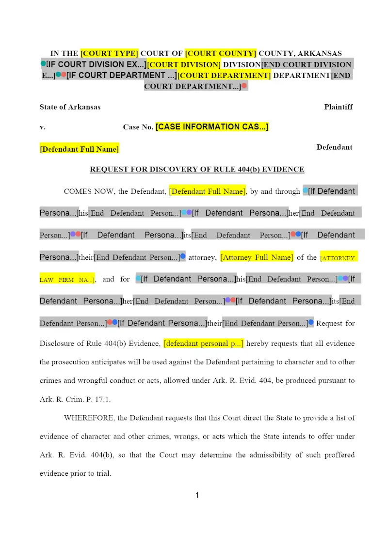 Request for Rule 404(b) Evidence