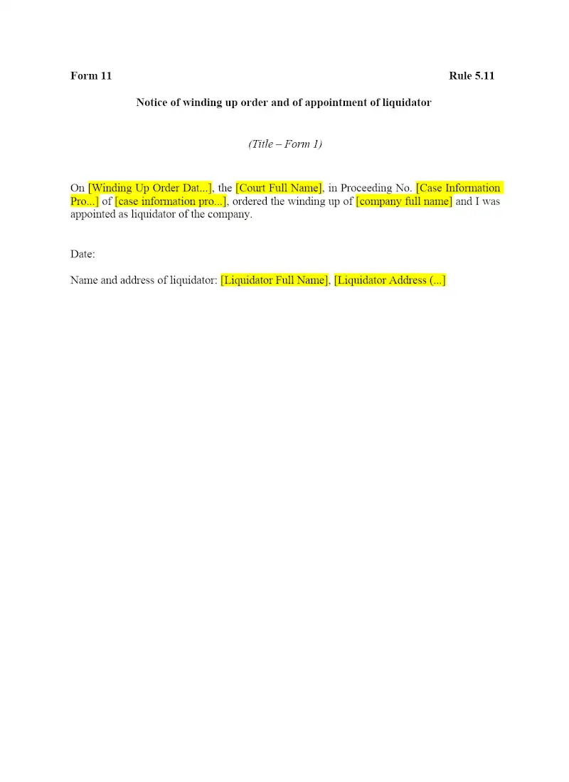 Notice of winding up order and of appointment of liquidator (Form 11)