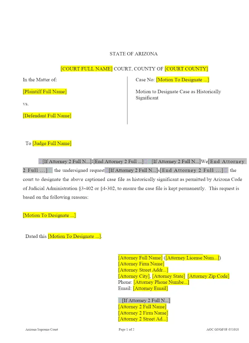 Motion to Designate Case as Historically Significant  (AOC GNGF3F)