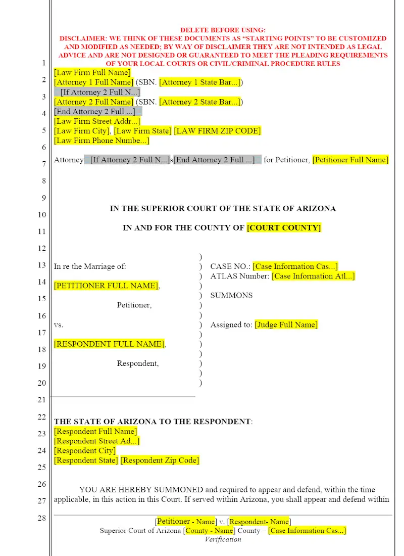 Arizona Summons