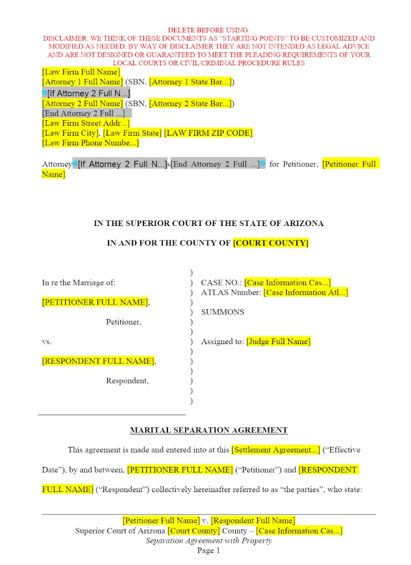 Separation Agreement with Property