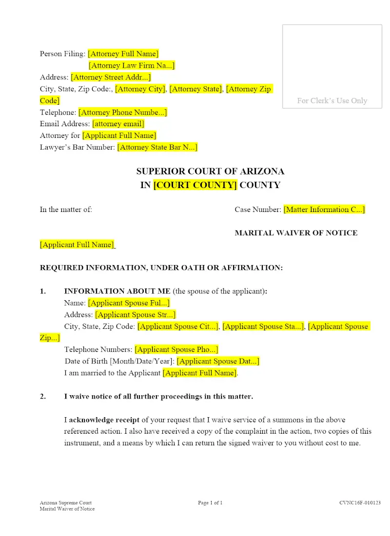 Marital Waiver of Notice (Form CVNC16F)