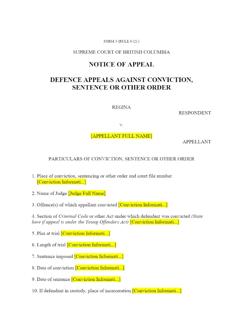 Defence Appeal against Conviction or Sentence