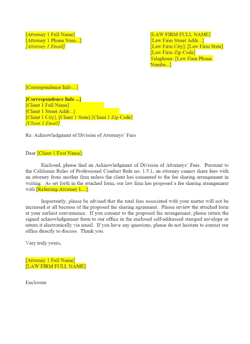 Fee Sharing Letter to Client