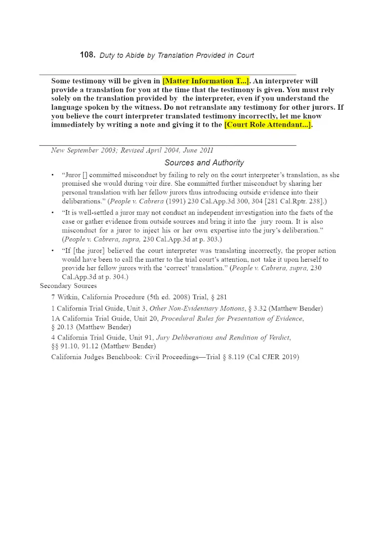 Duty to Abide by Court Translation