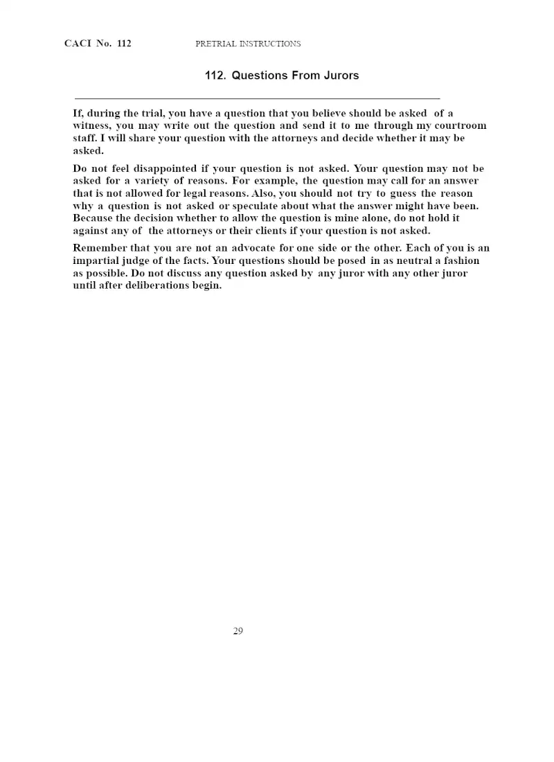 Questions from Jurors