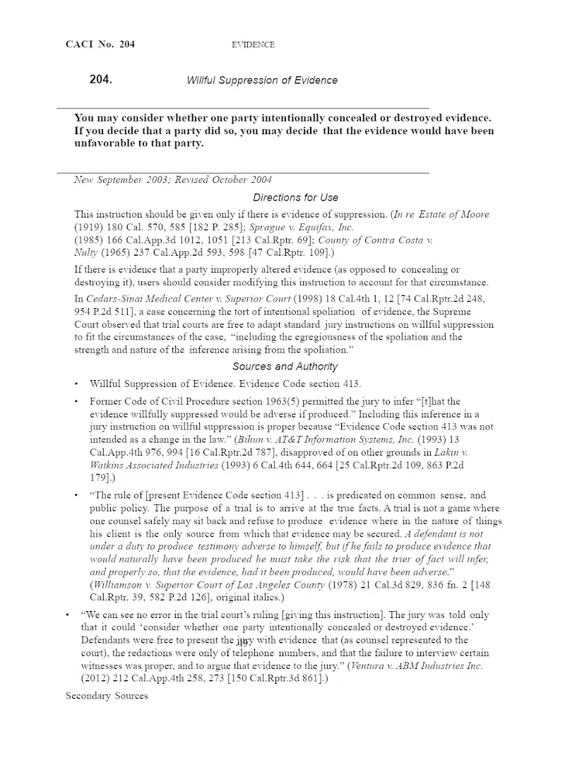 Willful Suppression of Evidence