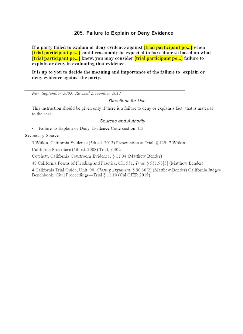 Failure to Explain or Deny Evidence