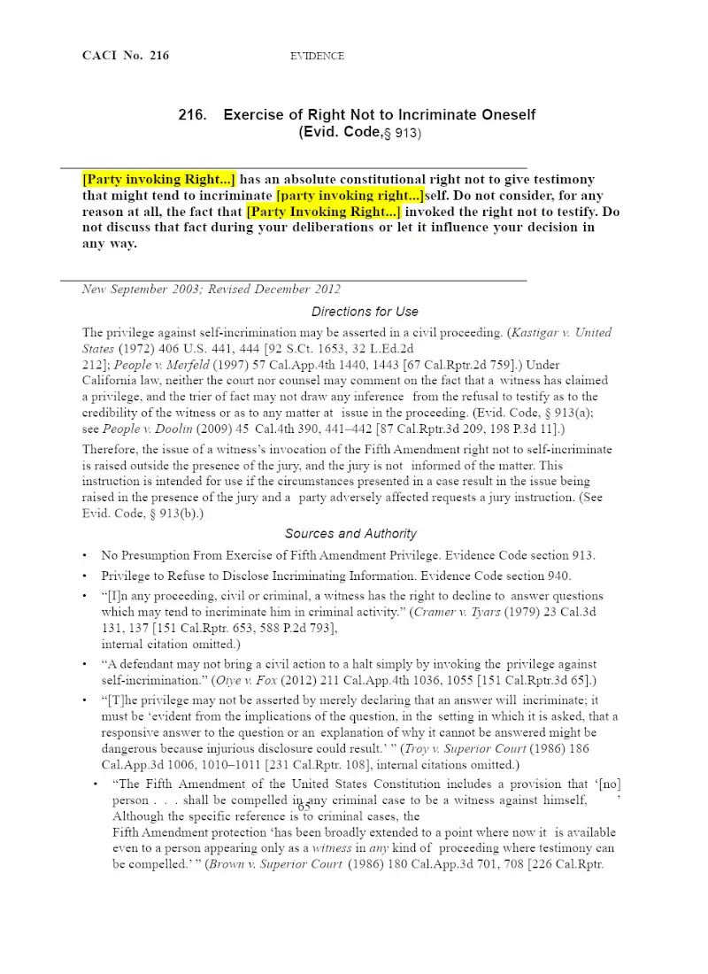 Exercise of Right Not to Incriminate Oneself