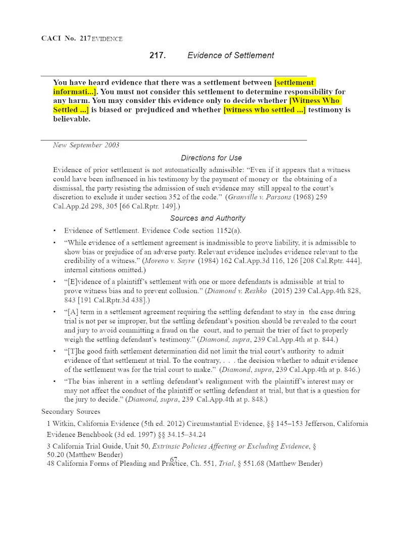 Evidence of Settlement