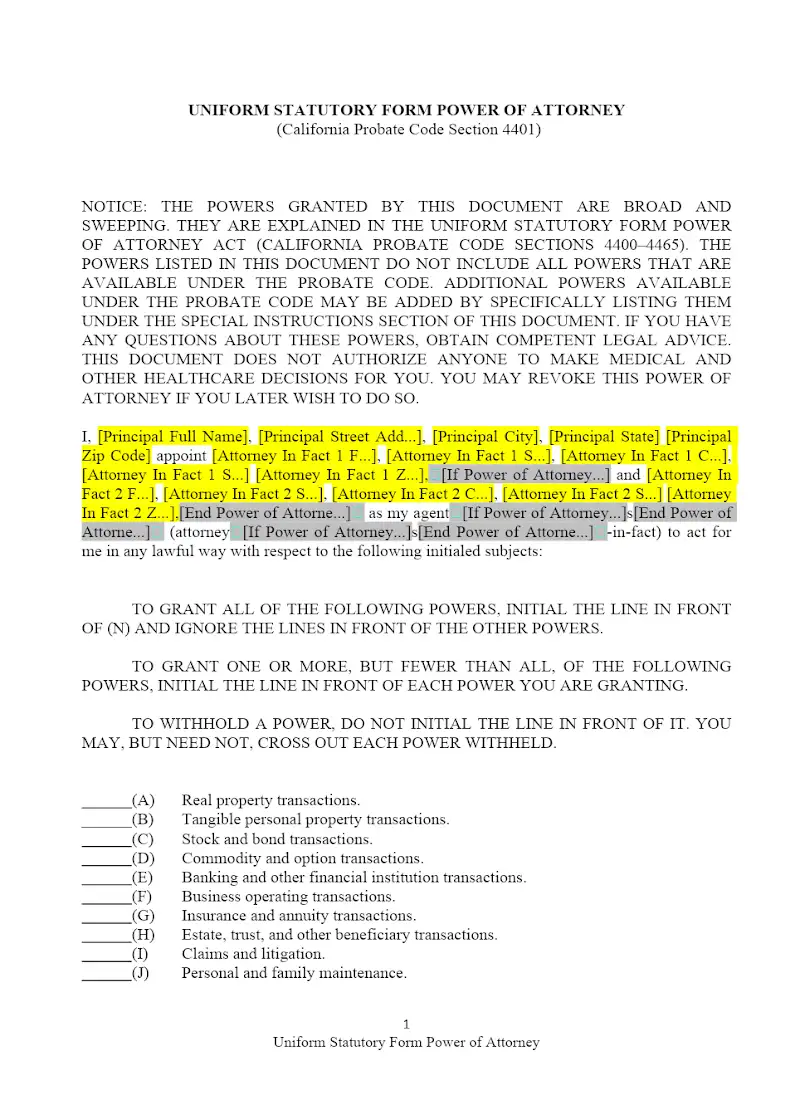 Uniform Statutory Form Power of Attorney