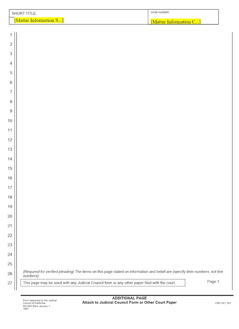 Additional Page (MC-020)