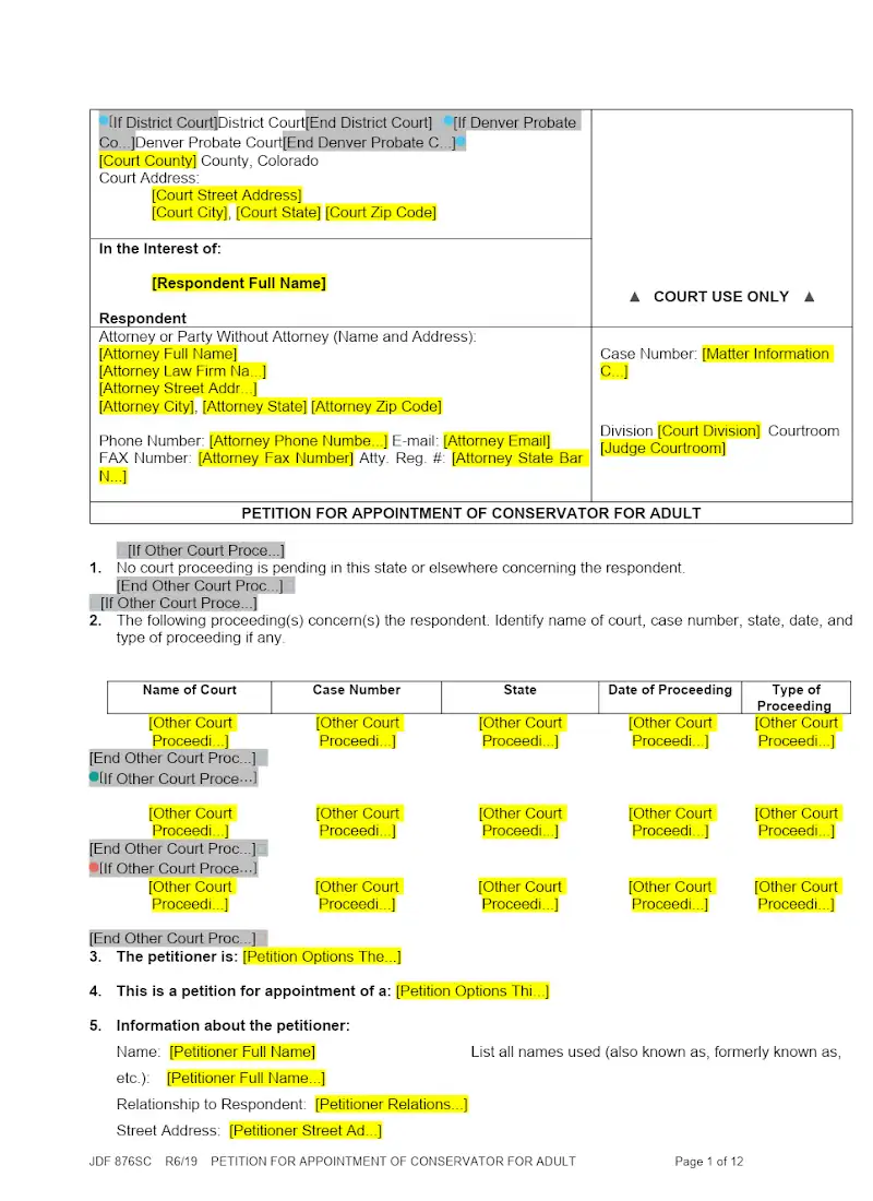 Petition for Appointment of Conservator for Adult (JDF 876SC)