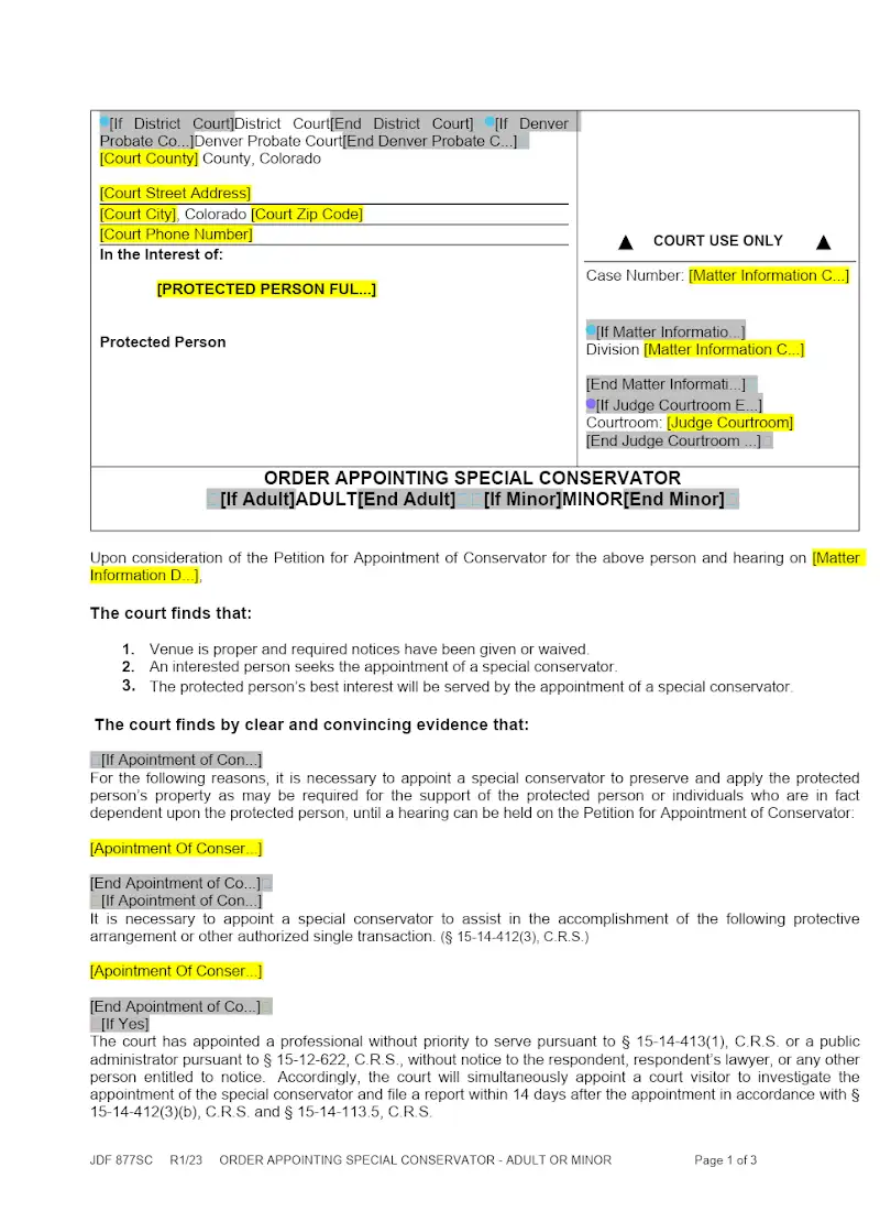 Order Appointing Special Conservator (JDF 877)