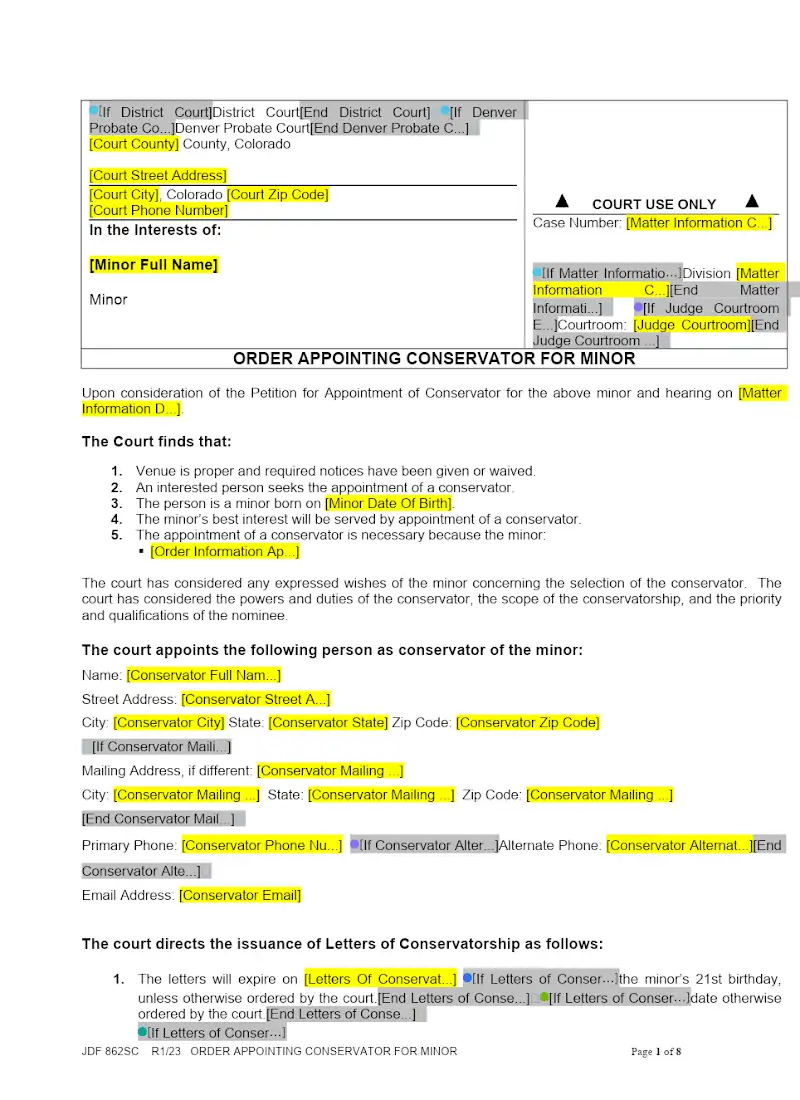 Order Appointing Guardian, Minor (JDF 862SC)