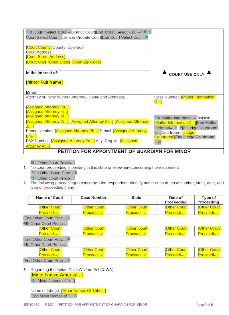 Petition for Appointment of Guardian, Minor (JDF 824SC)