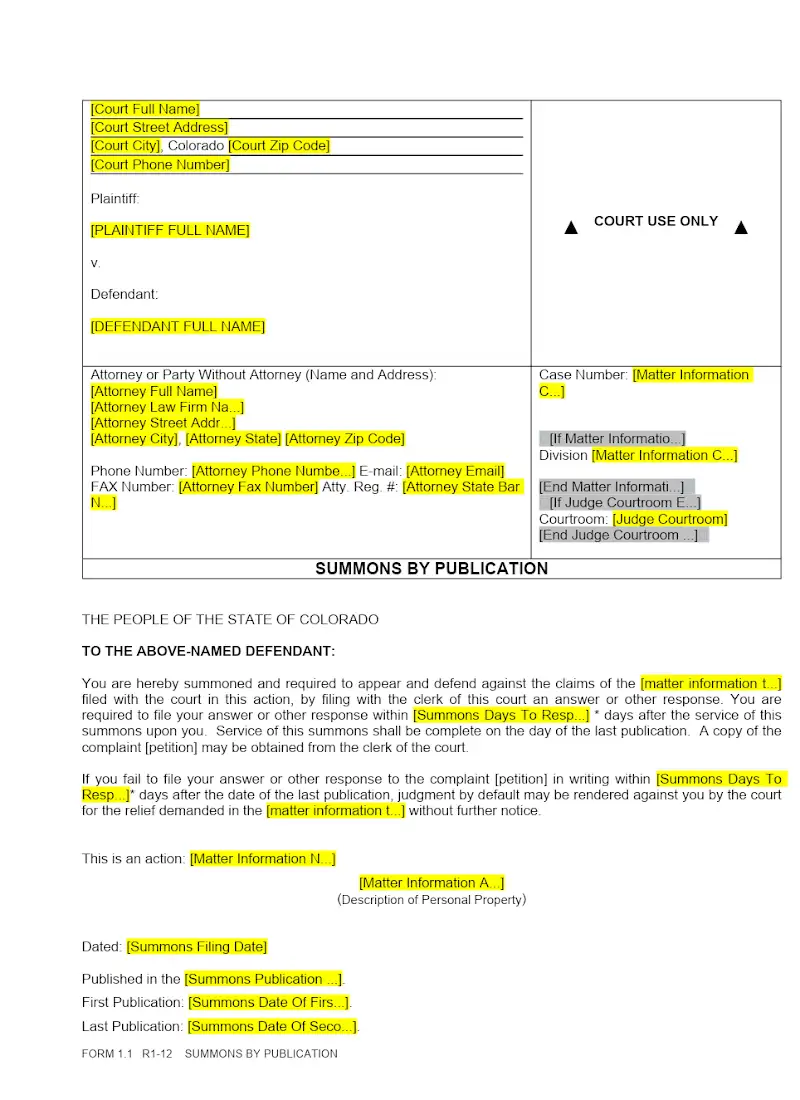 Summons by Publication (Form 1.1)
