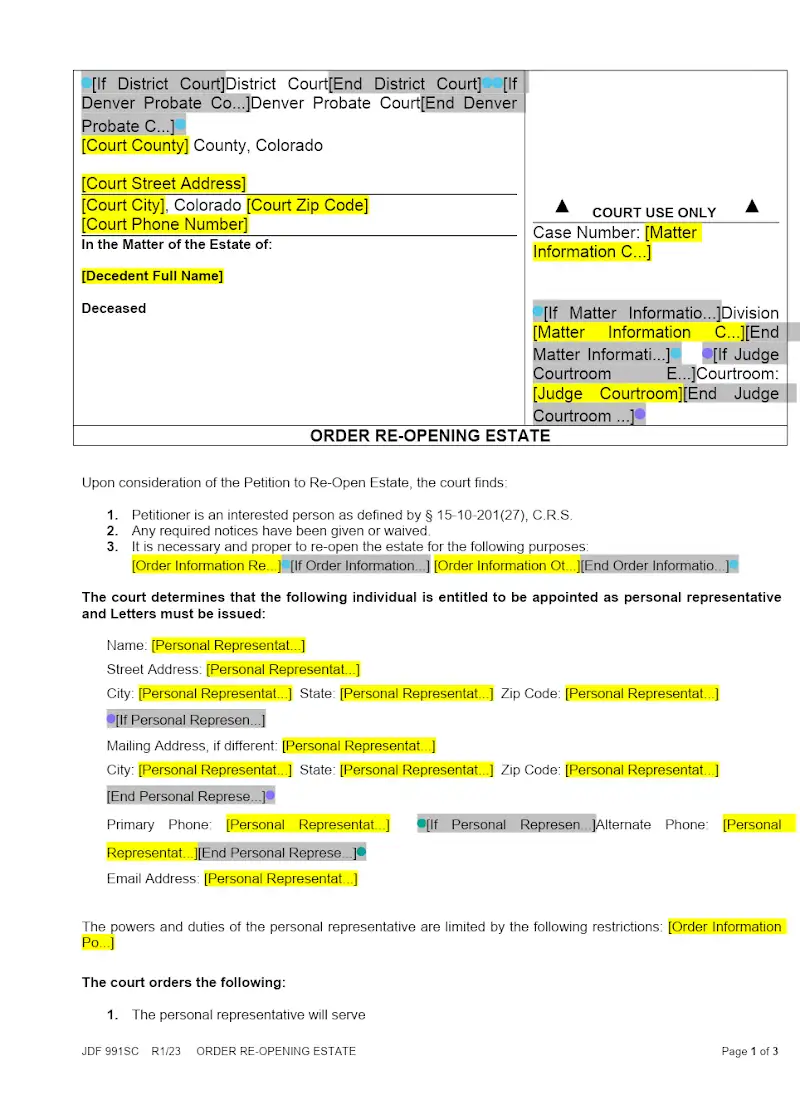Order Re Opening Estate JDF 991)