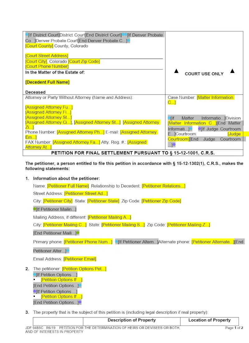 Petition for Final Settlement (JDF 948)