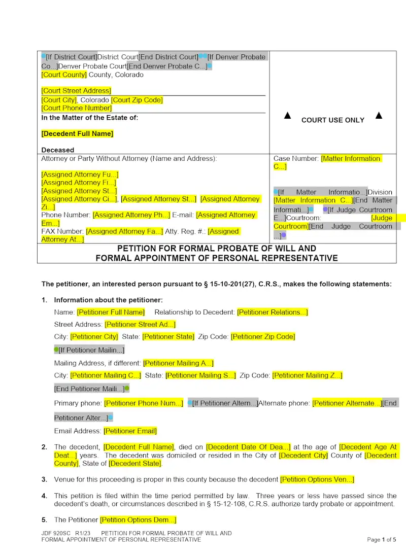 Petition for Formal Probate of Will (JDF 920)