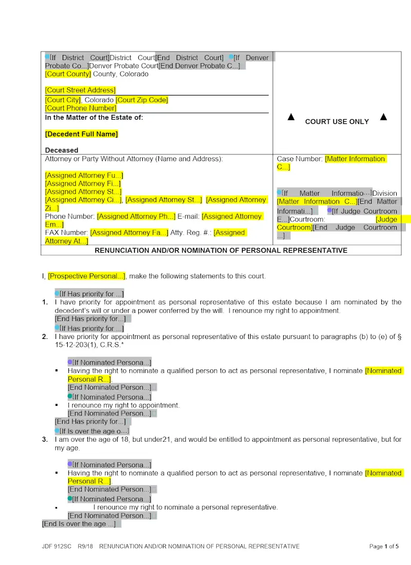 Renunciation and/or Nomination of PR (JDF 912)