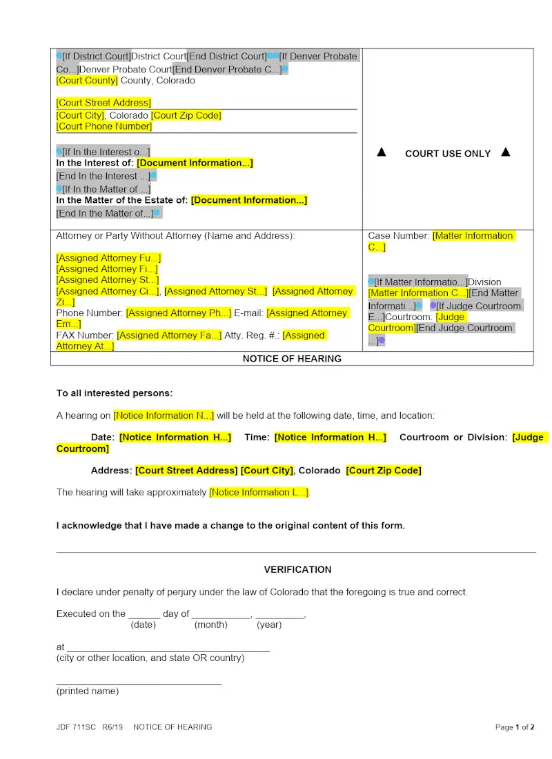 Notice of Hearing (JDF 711)