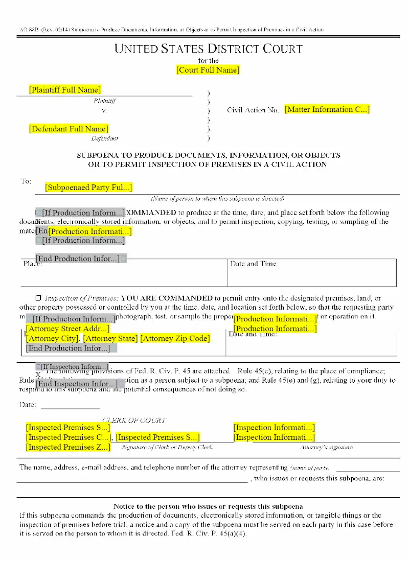 Subpoena to Produce Documents (AO 88B)