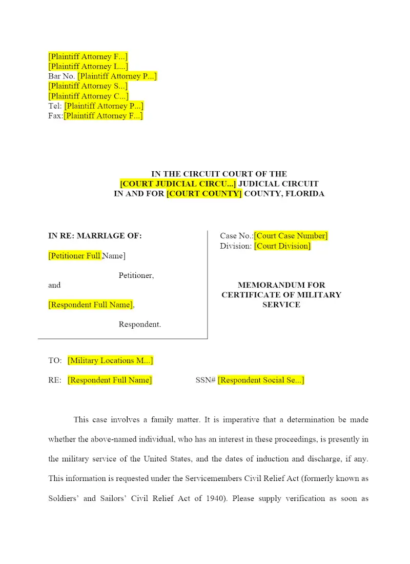 Memorandum of Certificate of Military service