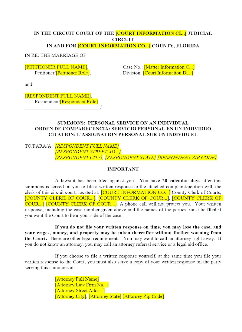 Summons (12.910(a) )