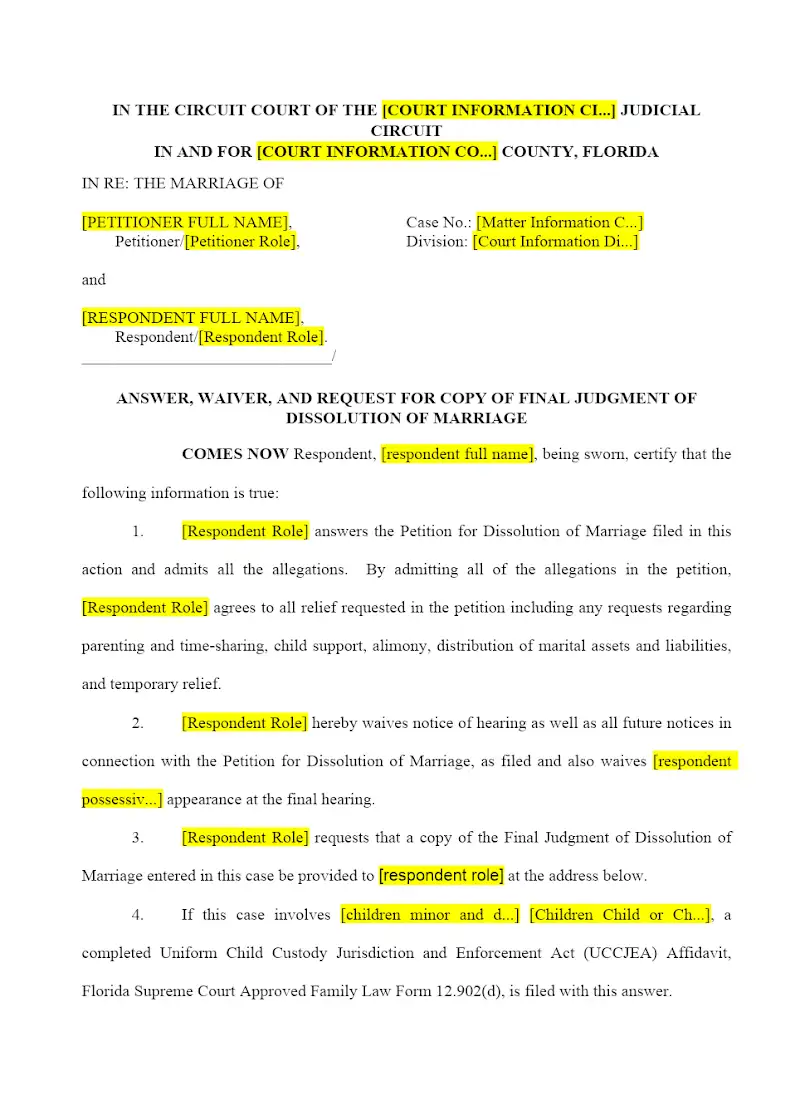 Answer and Waiver (12.903(a) )