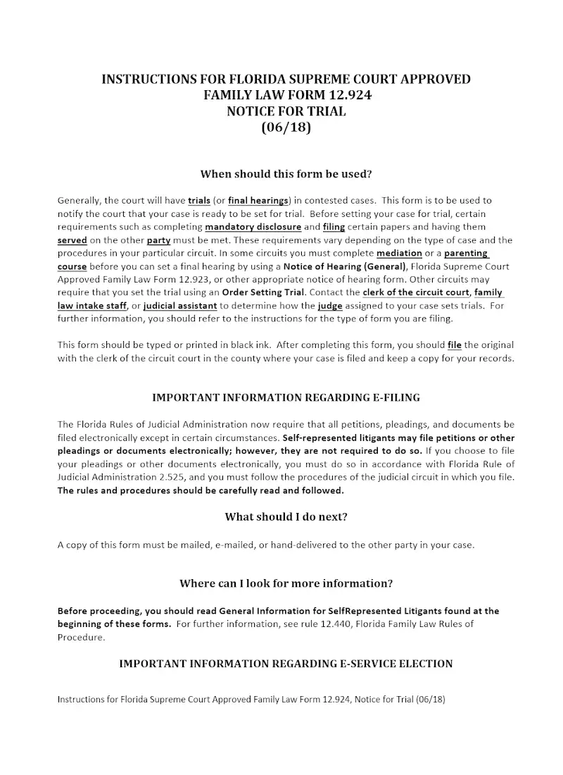 Notice for Trial (Form 12.924)