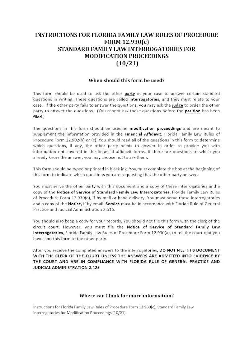 Standard Family Law Interrogatories for Modification Proceedings (12.930(c) )