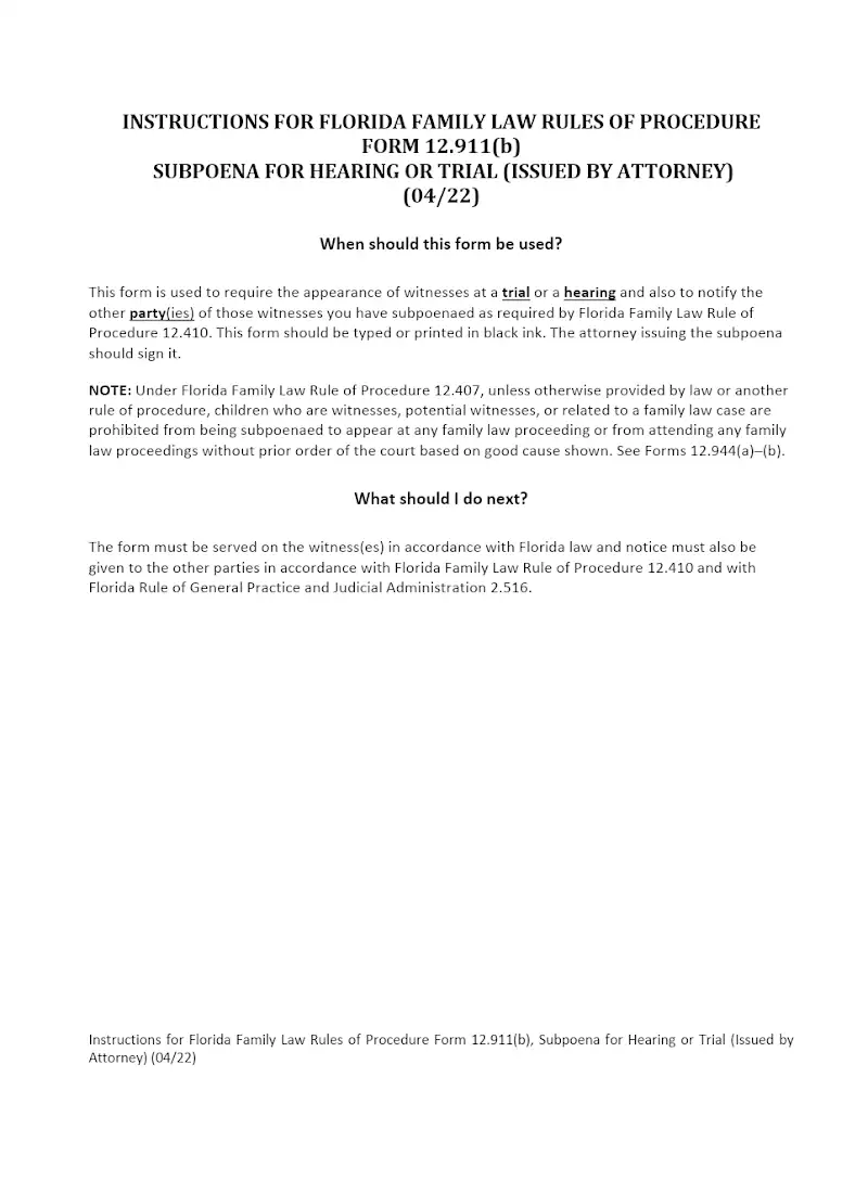 Subpoena for Hearing or Trial, Issued by Attorney (12.911(b) )