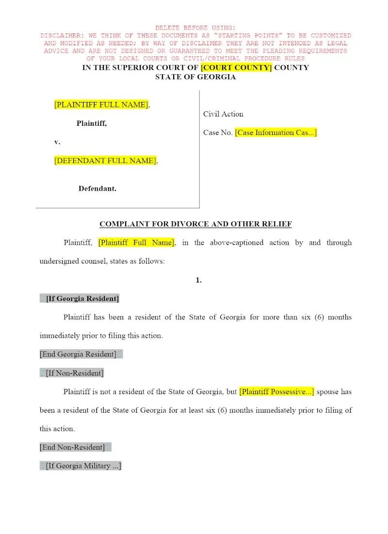 Complaint for Divorce-Verification