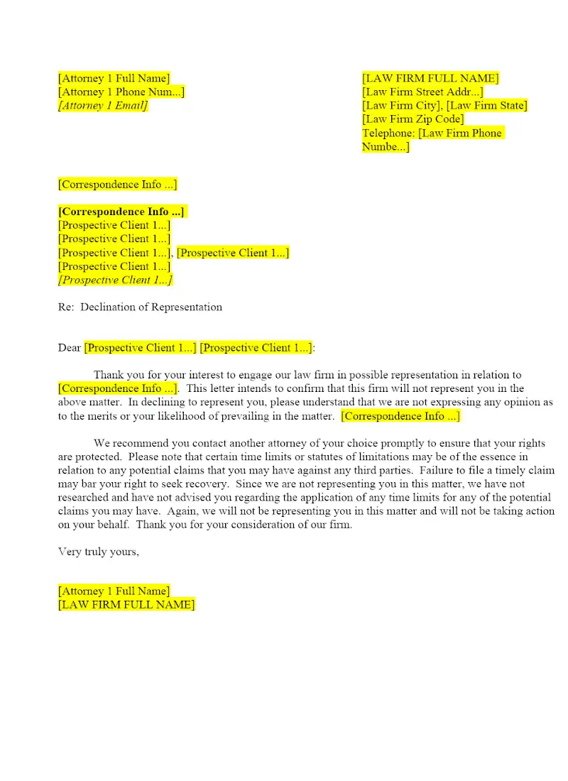 Prospective Client Declination Letter